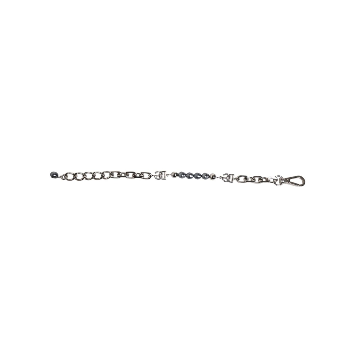 Dolce & Gabbana Silver Tone Chain Lobster Clasp Logo Gray Pearls Bracelet
