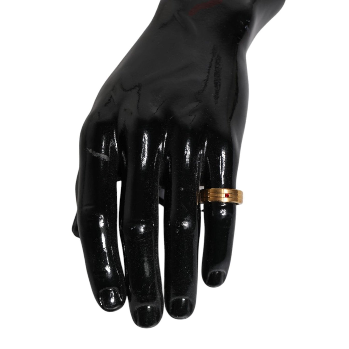 Dolce & Gabbana Gold Tone Brass Red Crystal DG Logo Ring SMY10637-54
