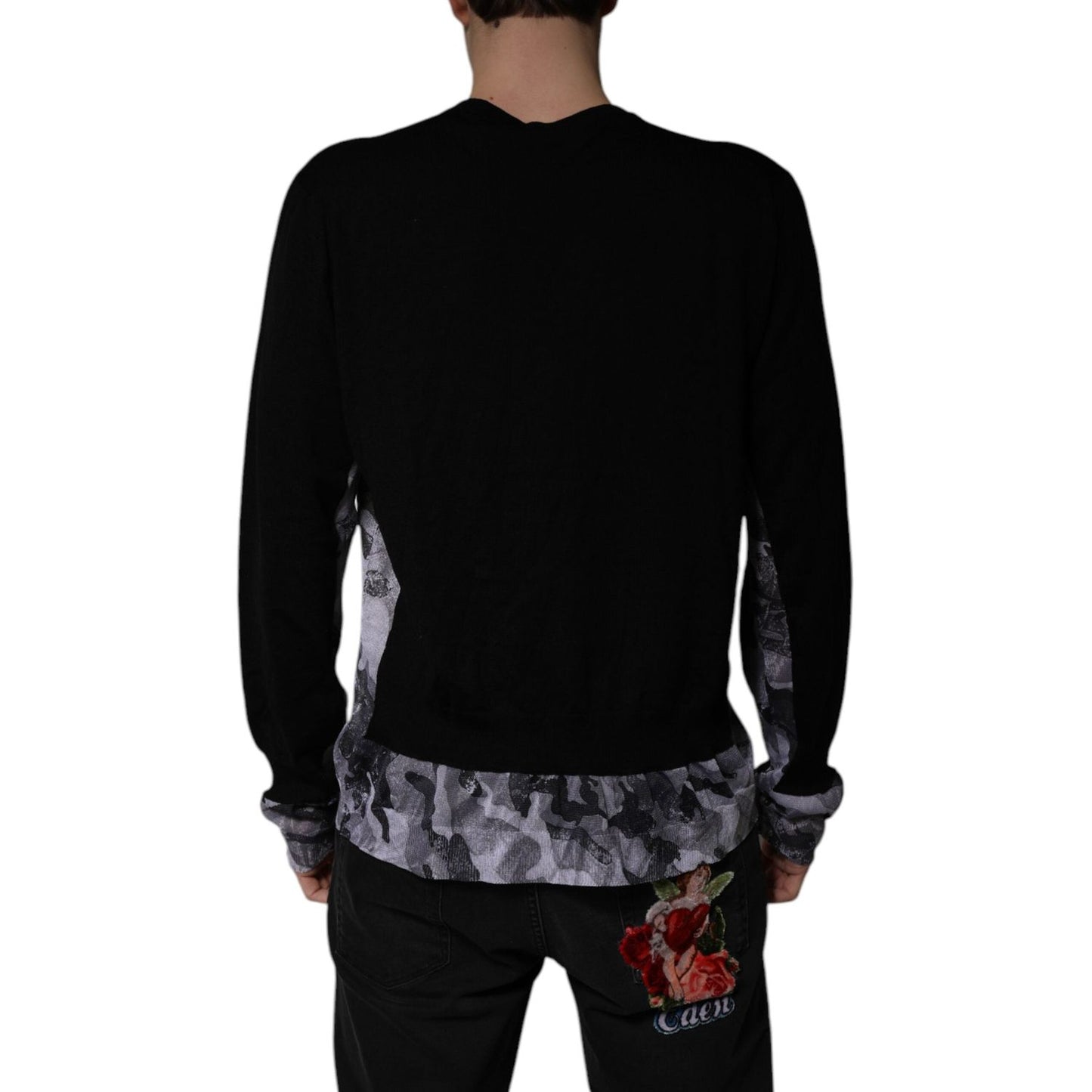 Dolce & Gabbana Black Camouflage V-neck Pullover Sweater TSH84603-54