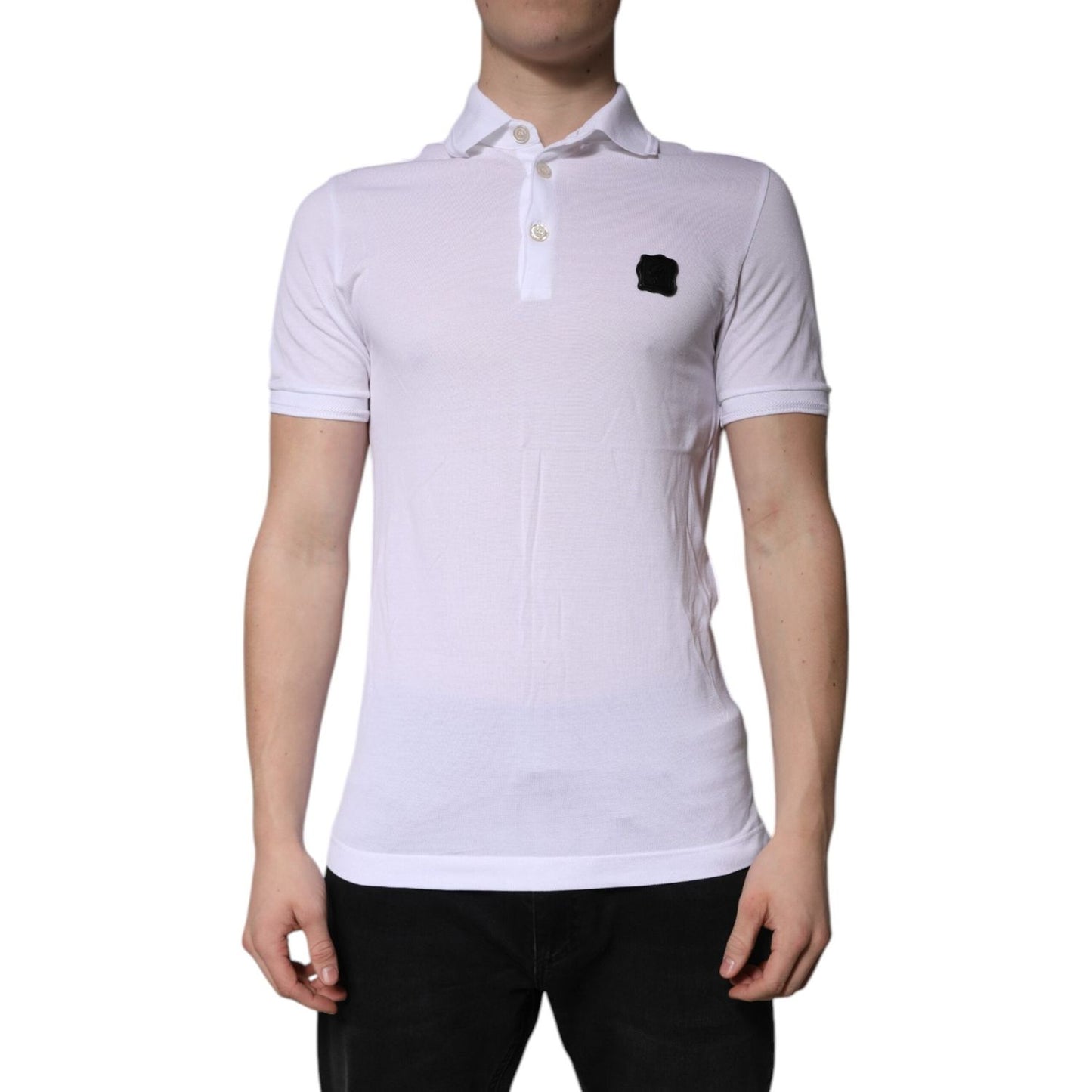 Dolce & Gabbana White Cotton Logo Collared Polo T-shirt TSH86326-44