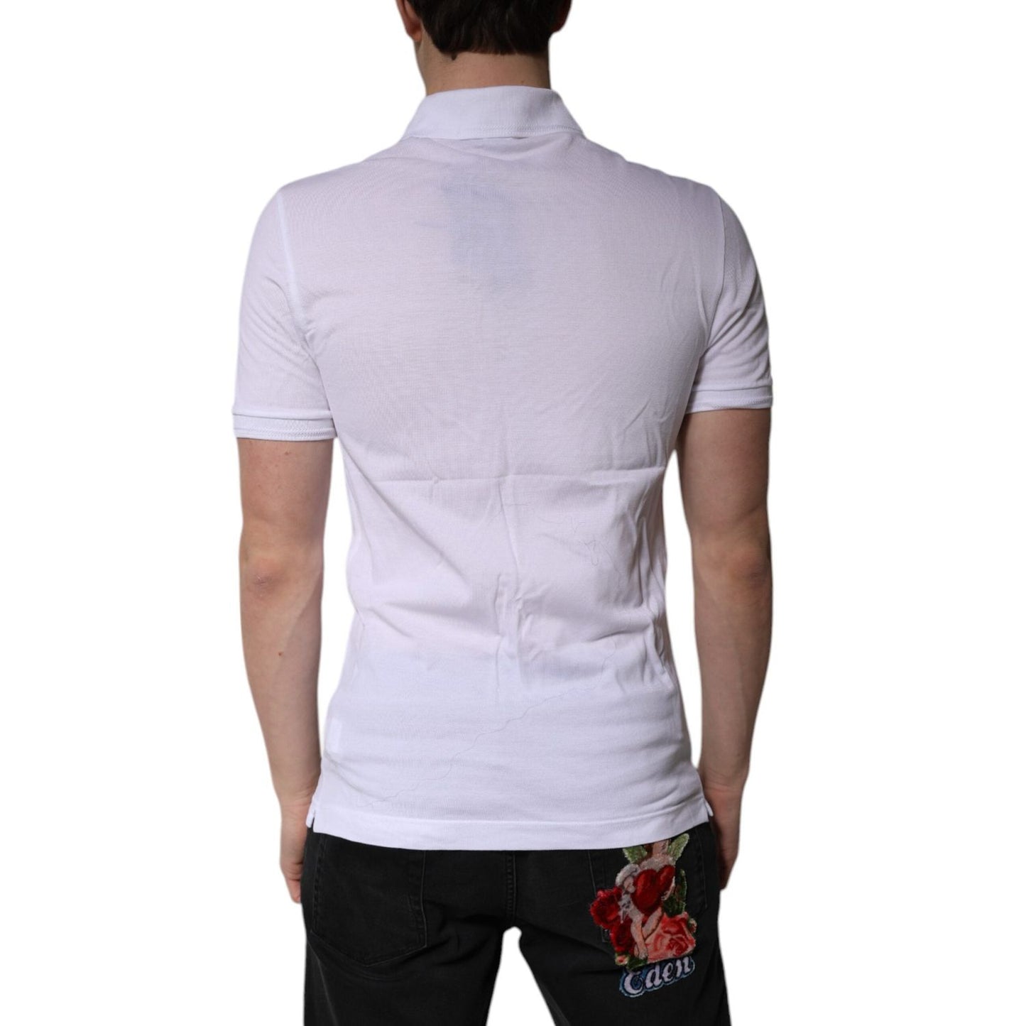 Dolce & Gabbana White Cotton Logo Collared Polo T-shirt TSH86326-44