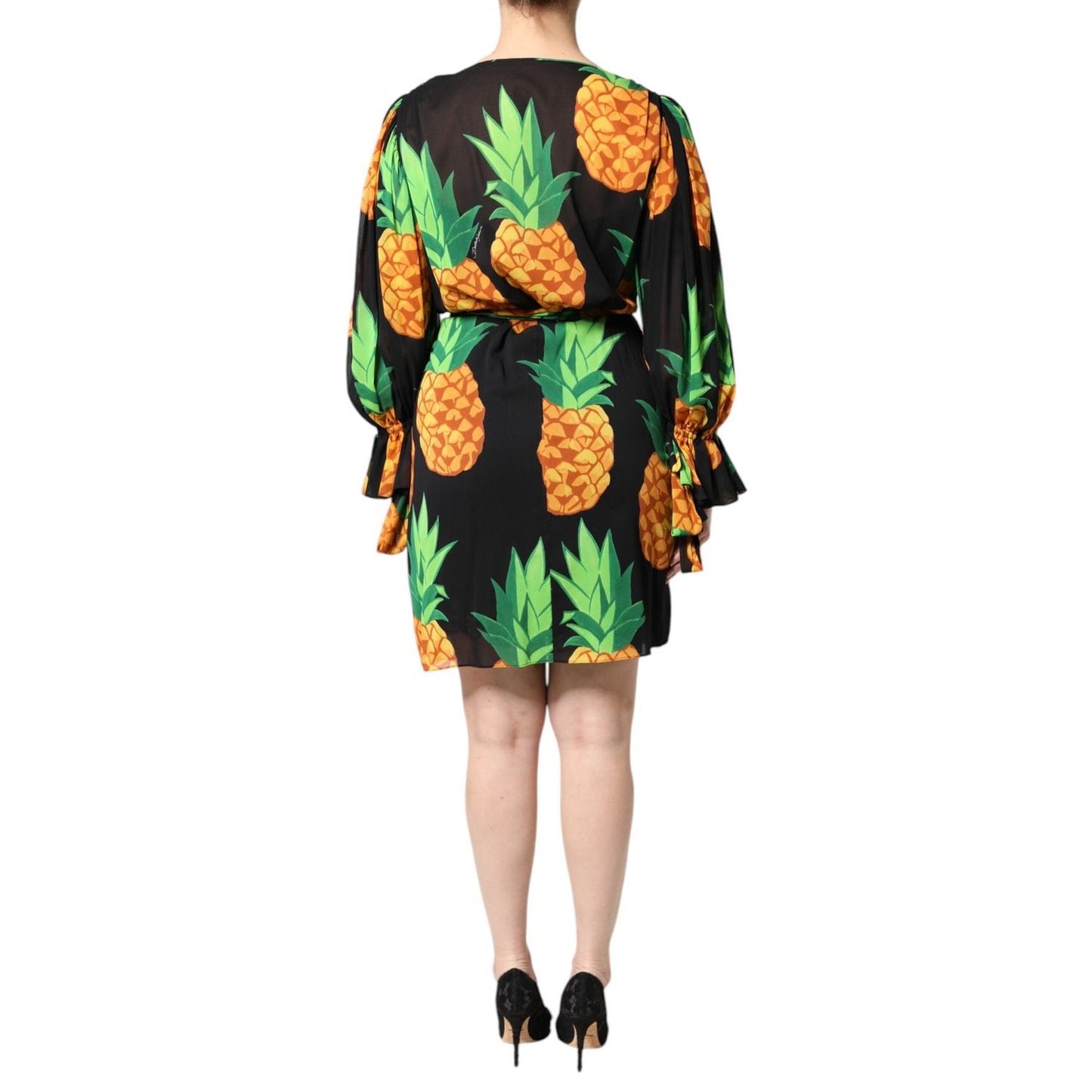Dolce & Gabbana Black Silk Pineapple Draped Print Wrap Dress DR81681-40