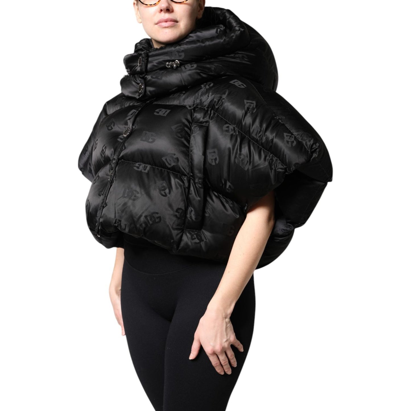 Dolce & Gabbana Black Padded Puffer Hooded Full Zip Cropped Jacket JKT41394-40