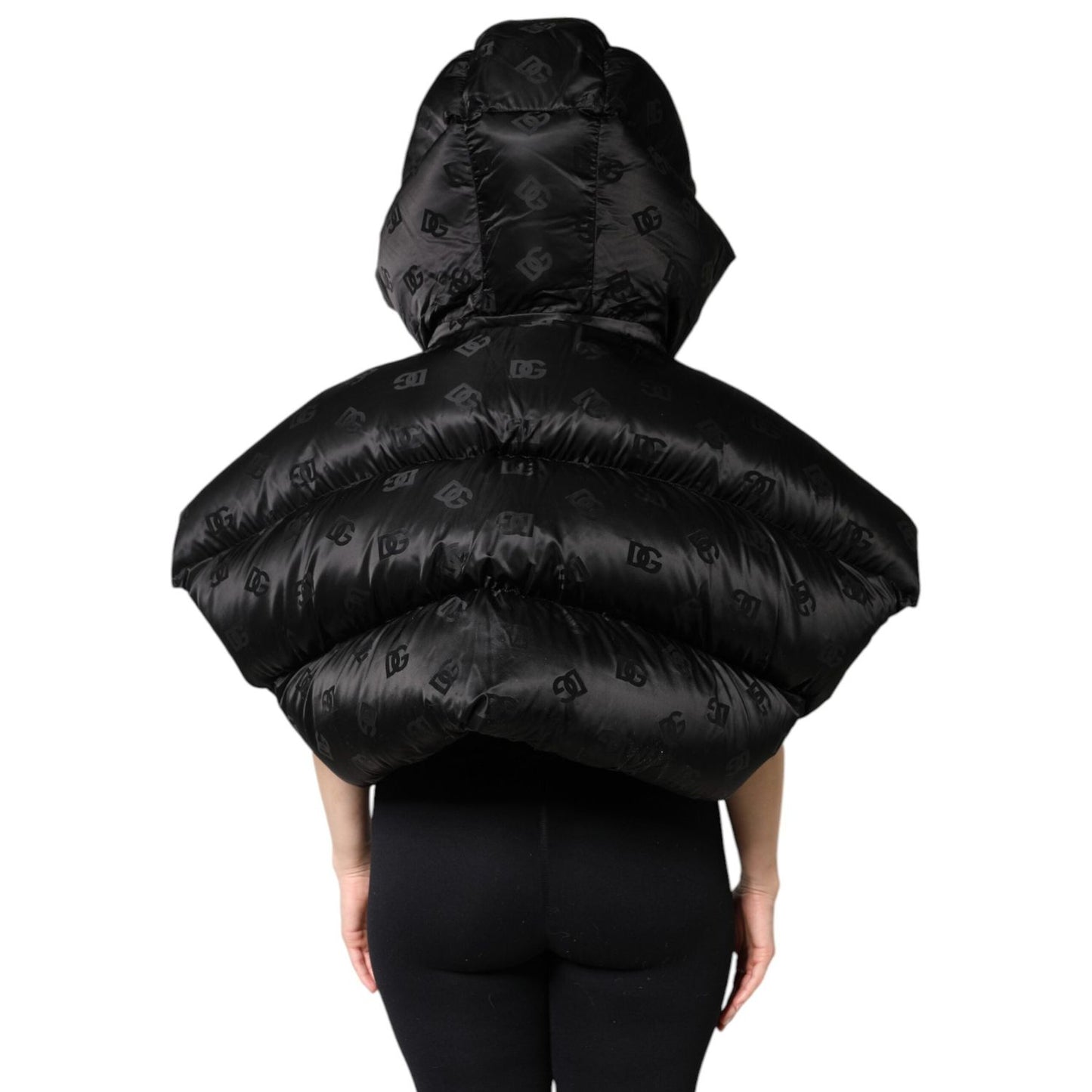 Dolce & Gabbana Black Padded Puffer Hooded Full Zip Cropped Jacket JKT41394-40