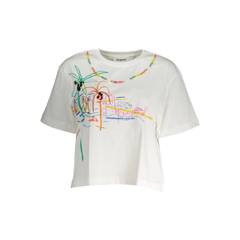 Desigual White Cotton Women Top Desigual Light Gray