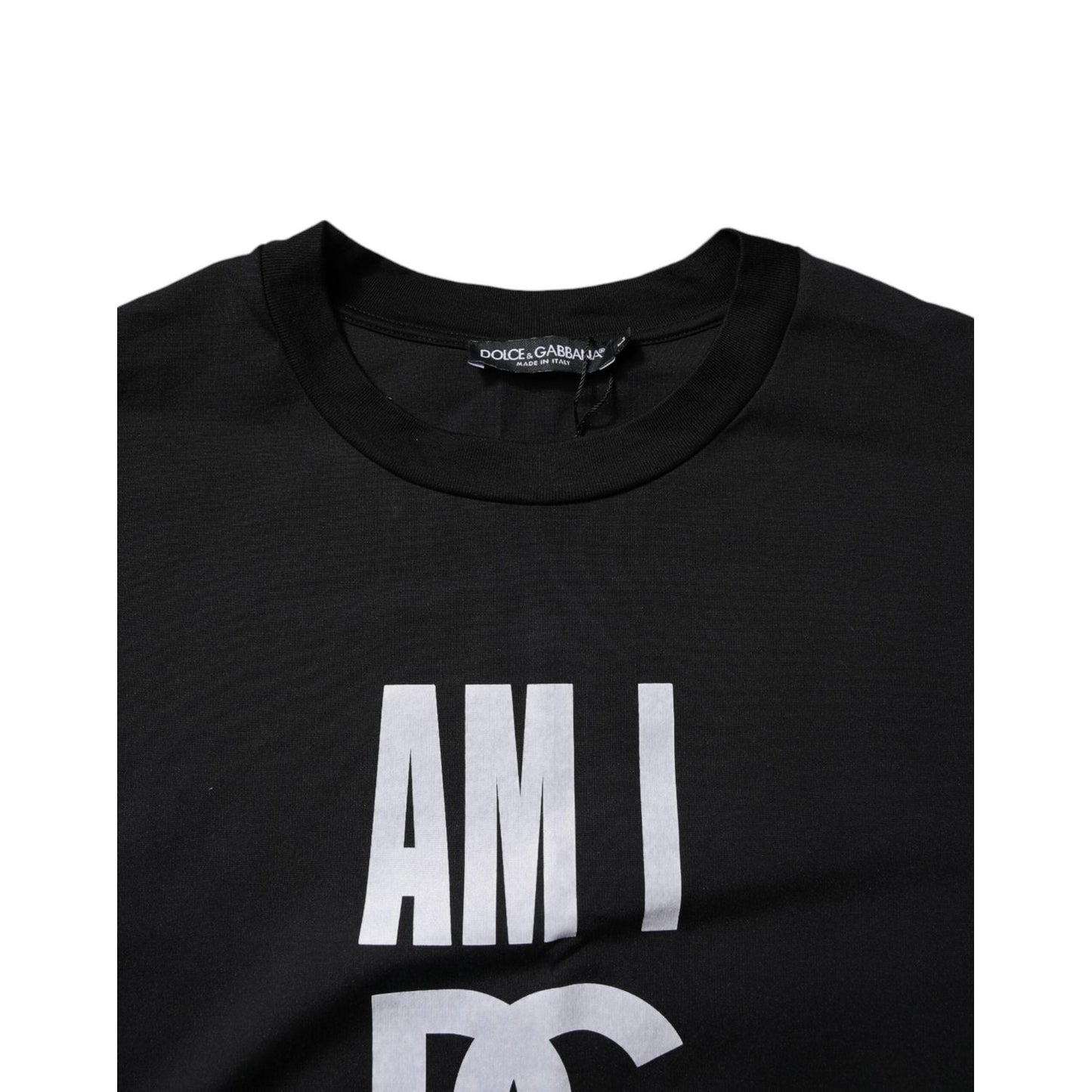 Dolce & Gabbana Black Printed Cotton Crew Neck Tee T-shirt TSH84779-44