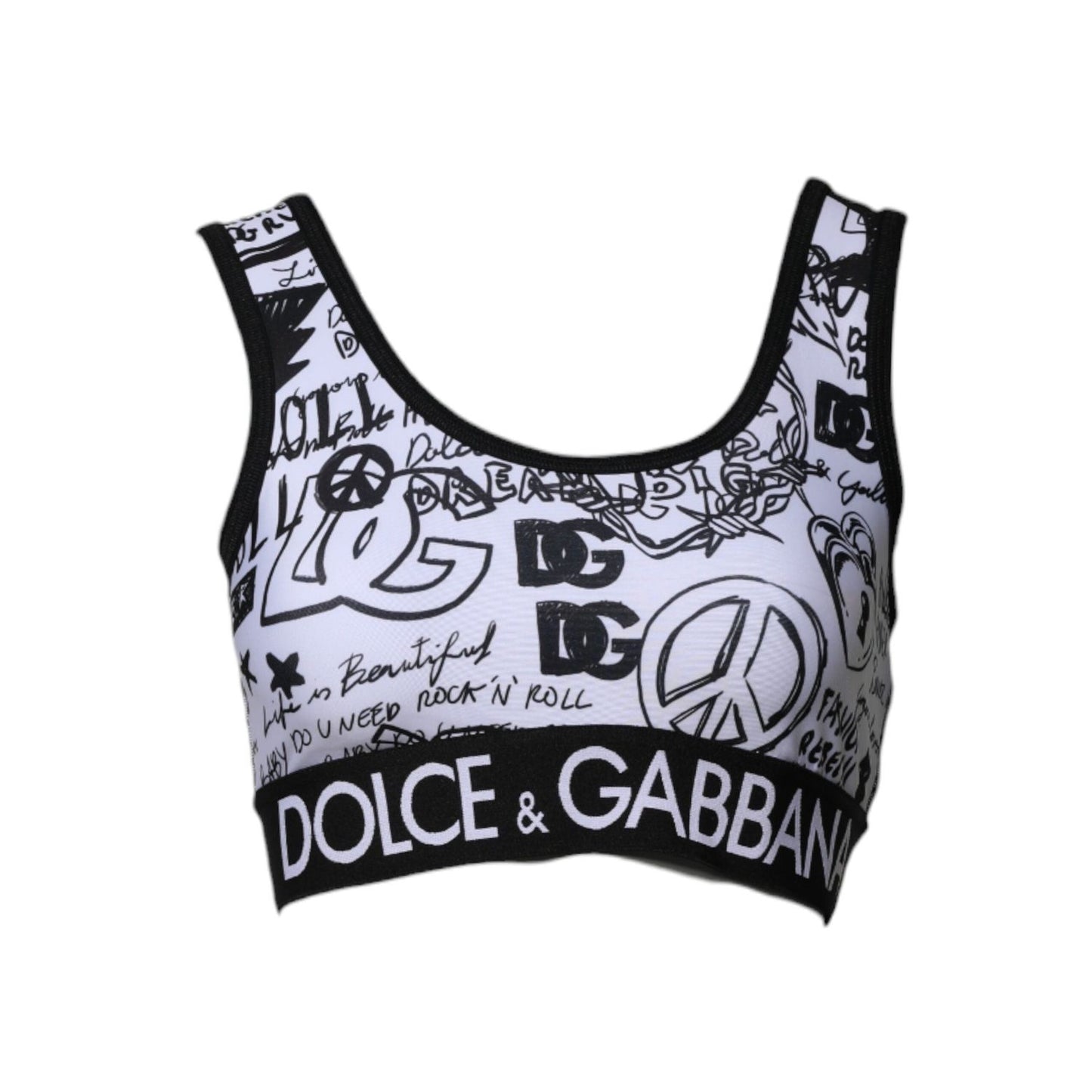 Dolce & Gabbana White Graffiti Print Logo Band Sports Bra Top TSH84835-44