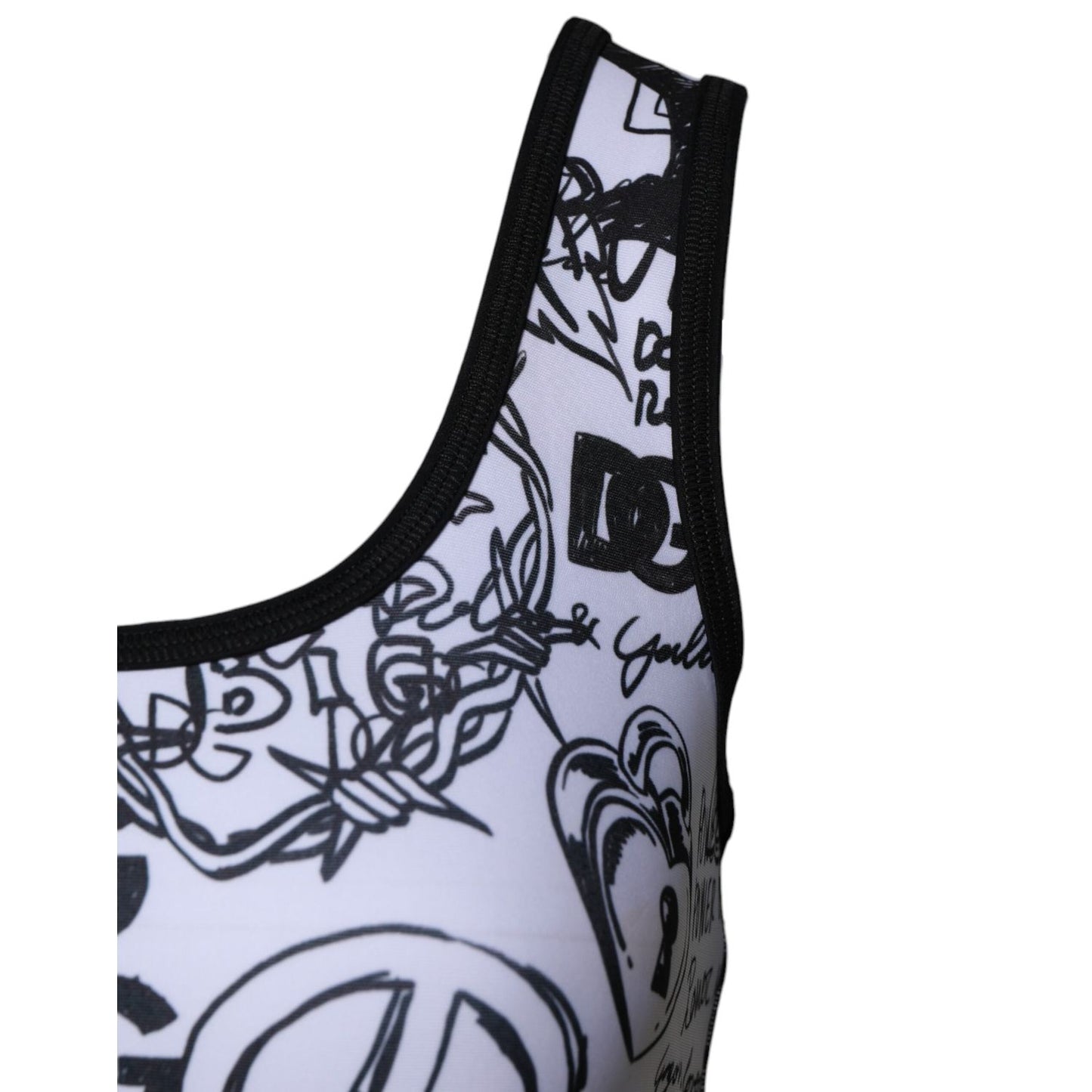 Dolce & Gabbana White Graffiti Print Logo Band Sports Bra Top TSH84835-44