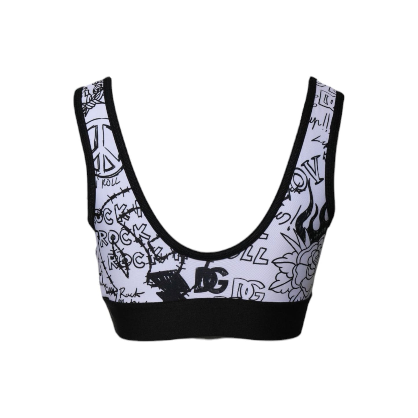 Dolce & Gabbana White Graffiti Print Logo Band Sports Bra Top TSH84835-44