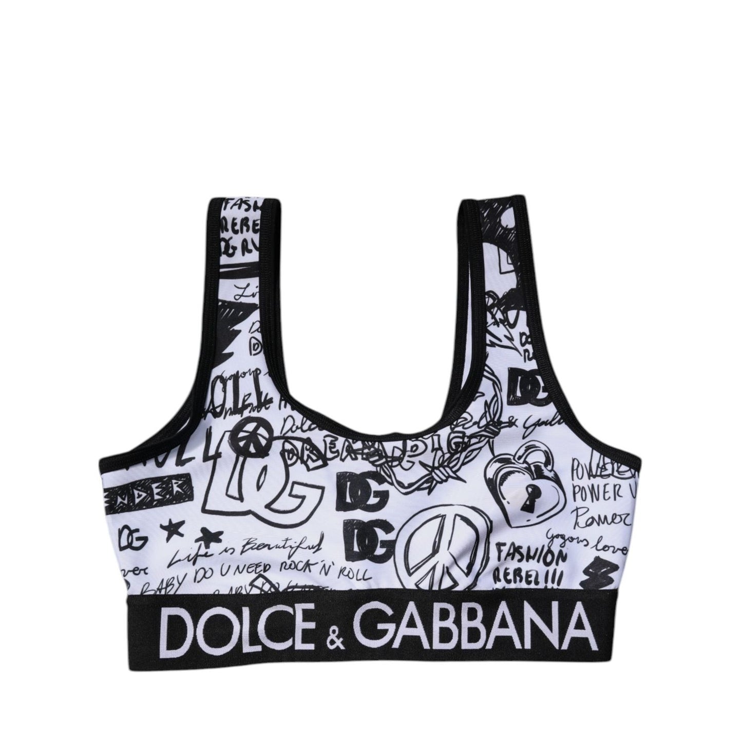Dolce & Gabbana White Graffiti Print Logo Band Sports Bra Top TSH84835-44