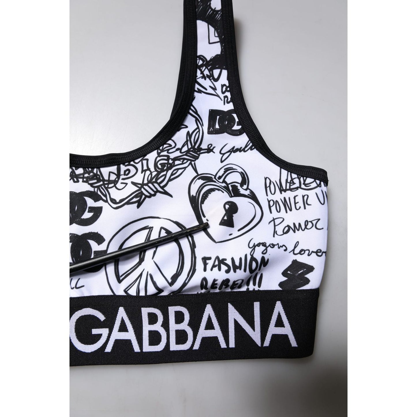 Dolce & Gabbana White Graffiti Print Logo Band Sports Bra Top TSH84835-44