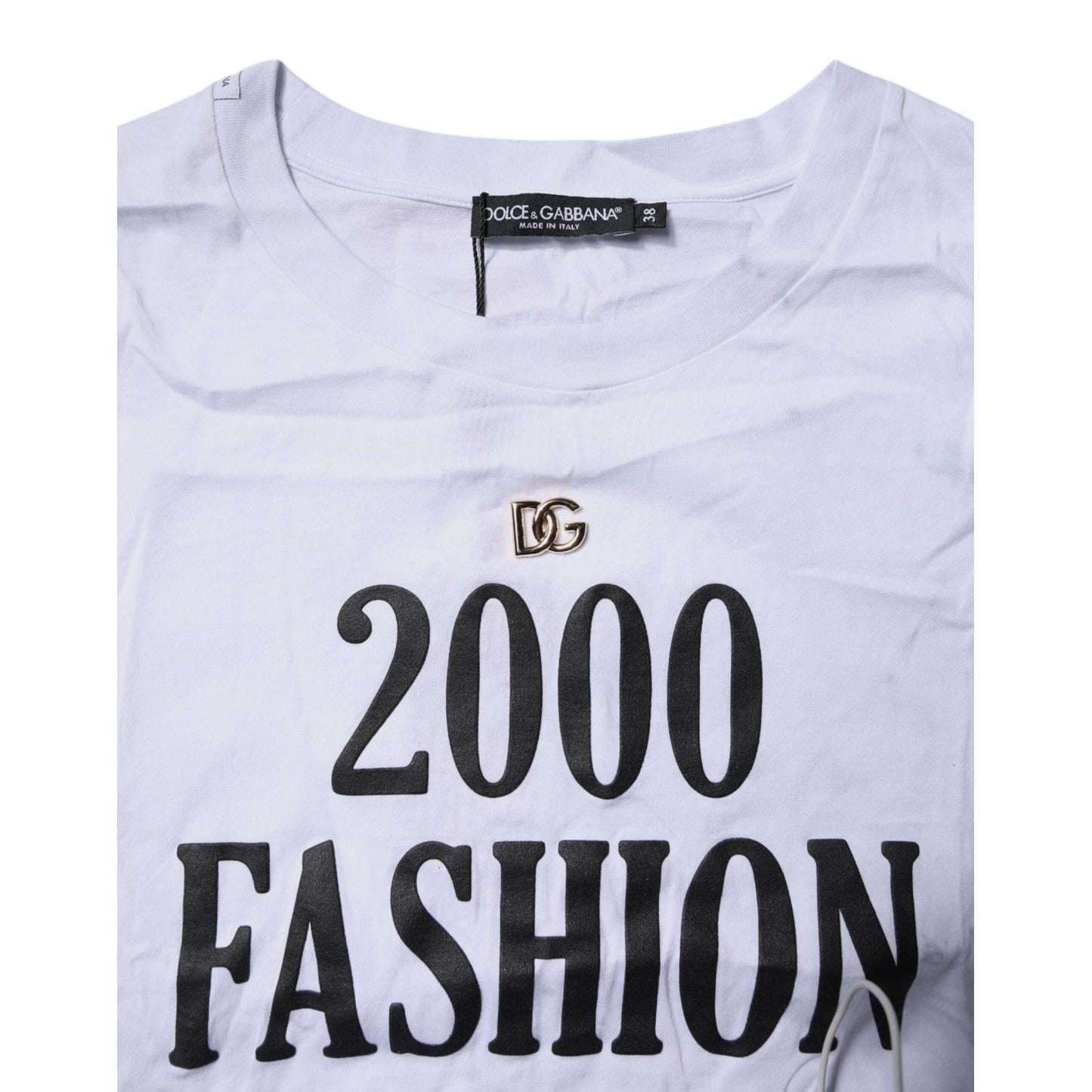 Dolce & Gabbana White Print Lace-Up Cotton Crew Neck T-shirt TSH86867-38