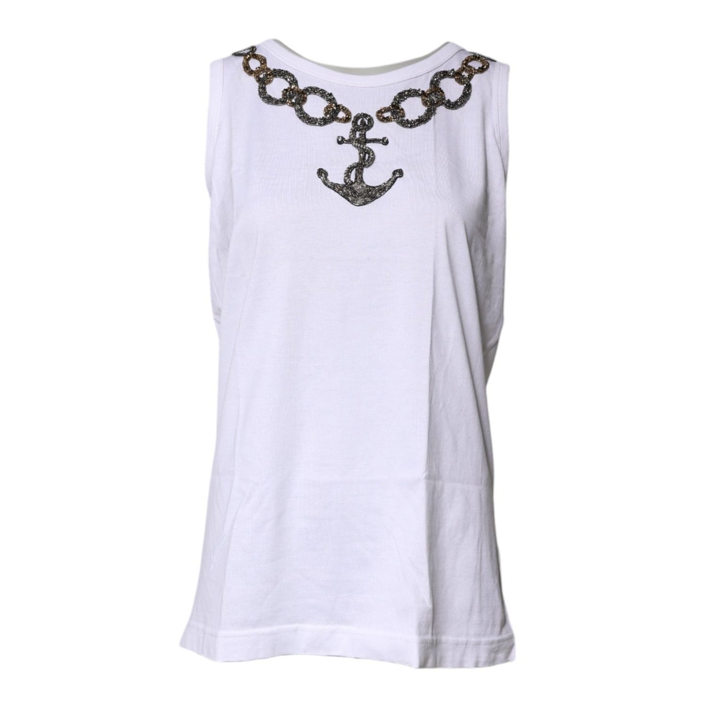 Dolce & Gabbana White Cotton Anchor Chain Embroidery Tank Top TSH87169-40