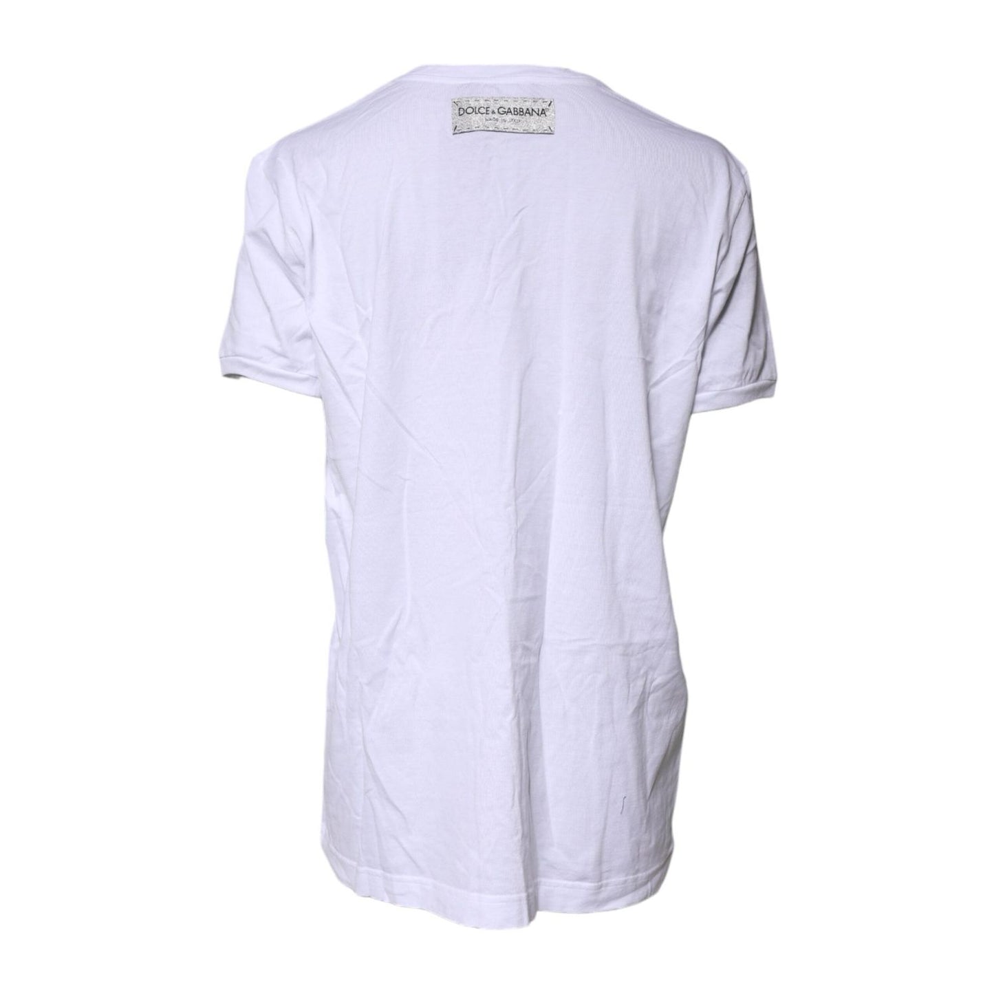 Dolce & Gabbana White Cotton Printed Round Neck Top T-shirt TSH87177-44