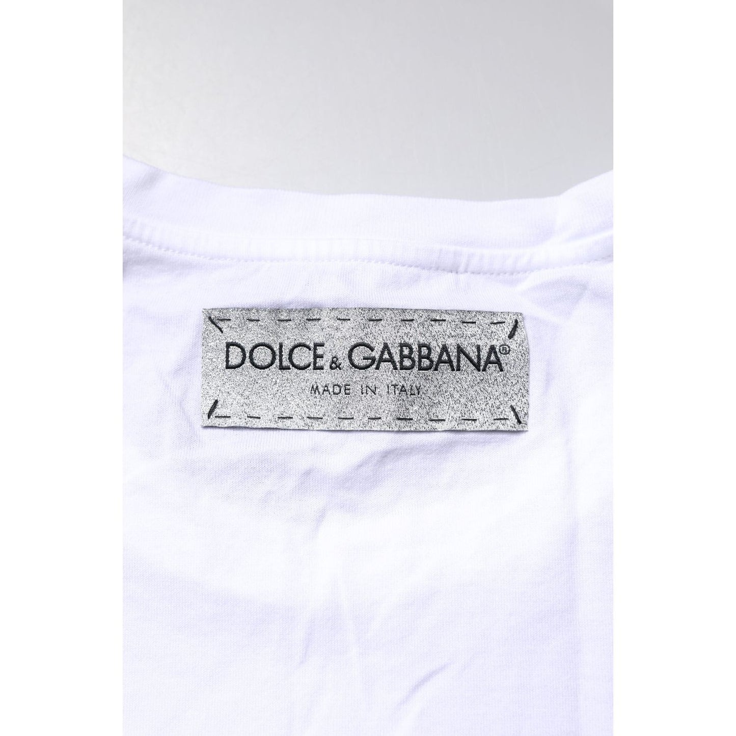 Dolce & Gabbana White Cotton Printed Round Neck Top T-shirt TSH87177-44