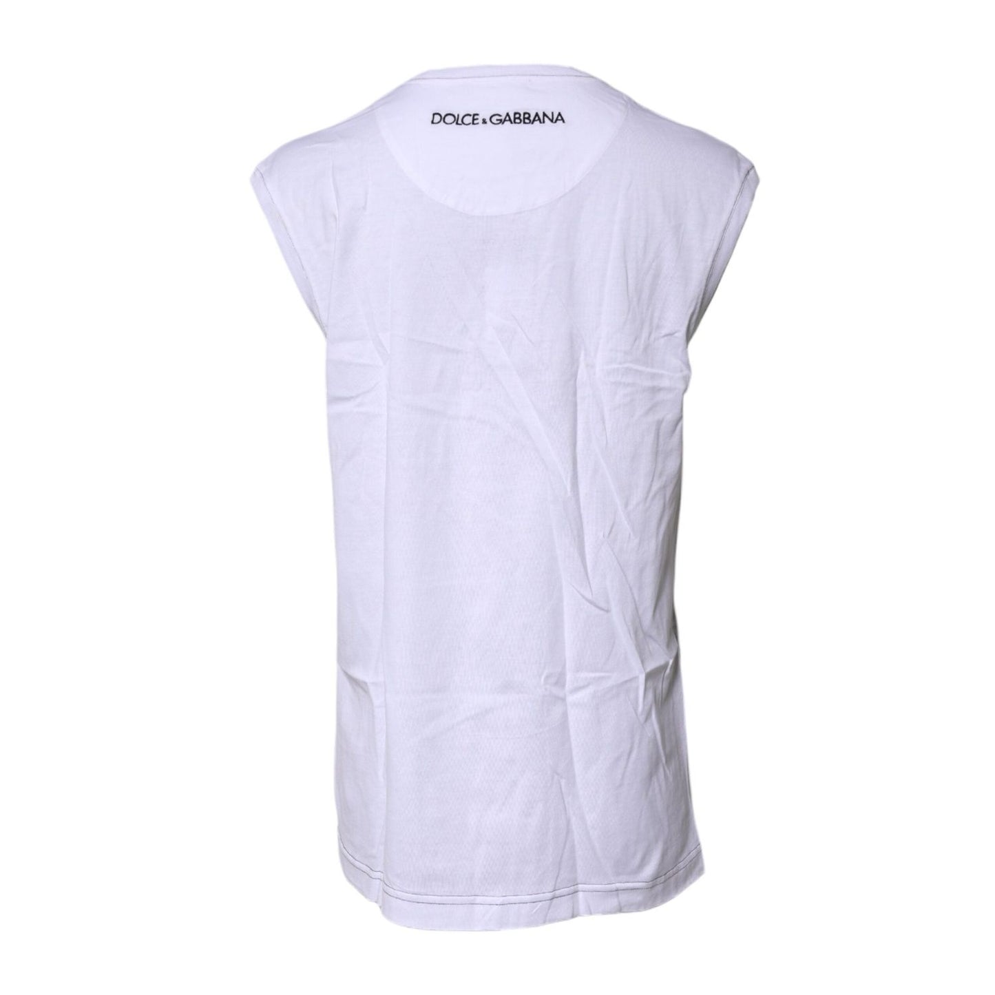 Dolce & Gabbana White Cotton Sleeveless Printed Tank T-shirt TSH87184-38