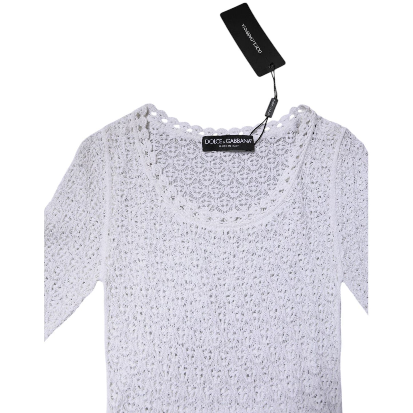Dolce & Gabbana White Viscose Short Sleeve Crochet Top TSH87186-36