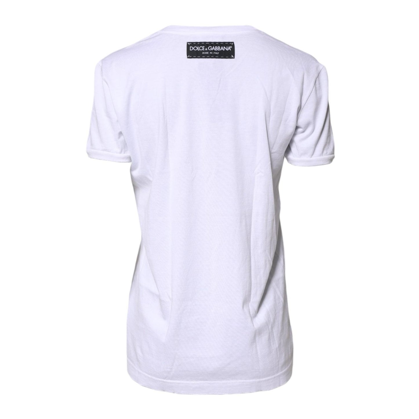 Dolce & Gabbana White Printed Cotton Round Neck Top T-shirt TSH87220-36
