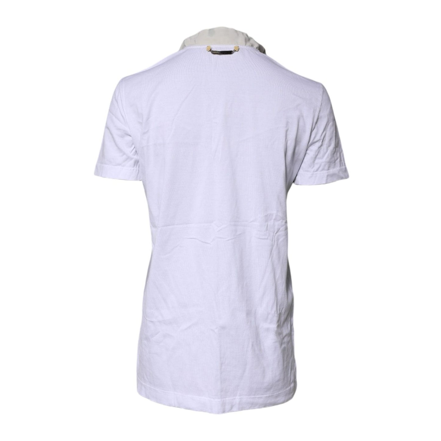 Dolce & Gabbana White Cotton Silk Blend Ascot Collar T-shirt TSH878611-38