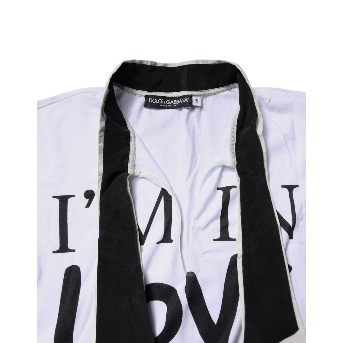 Dolce & Gabbana White Cotton Silk Blend Ascot Collar T-shirt TSH878611-38