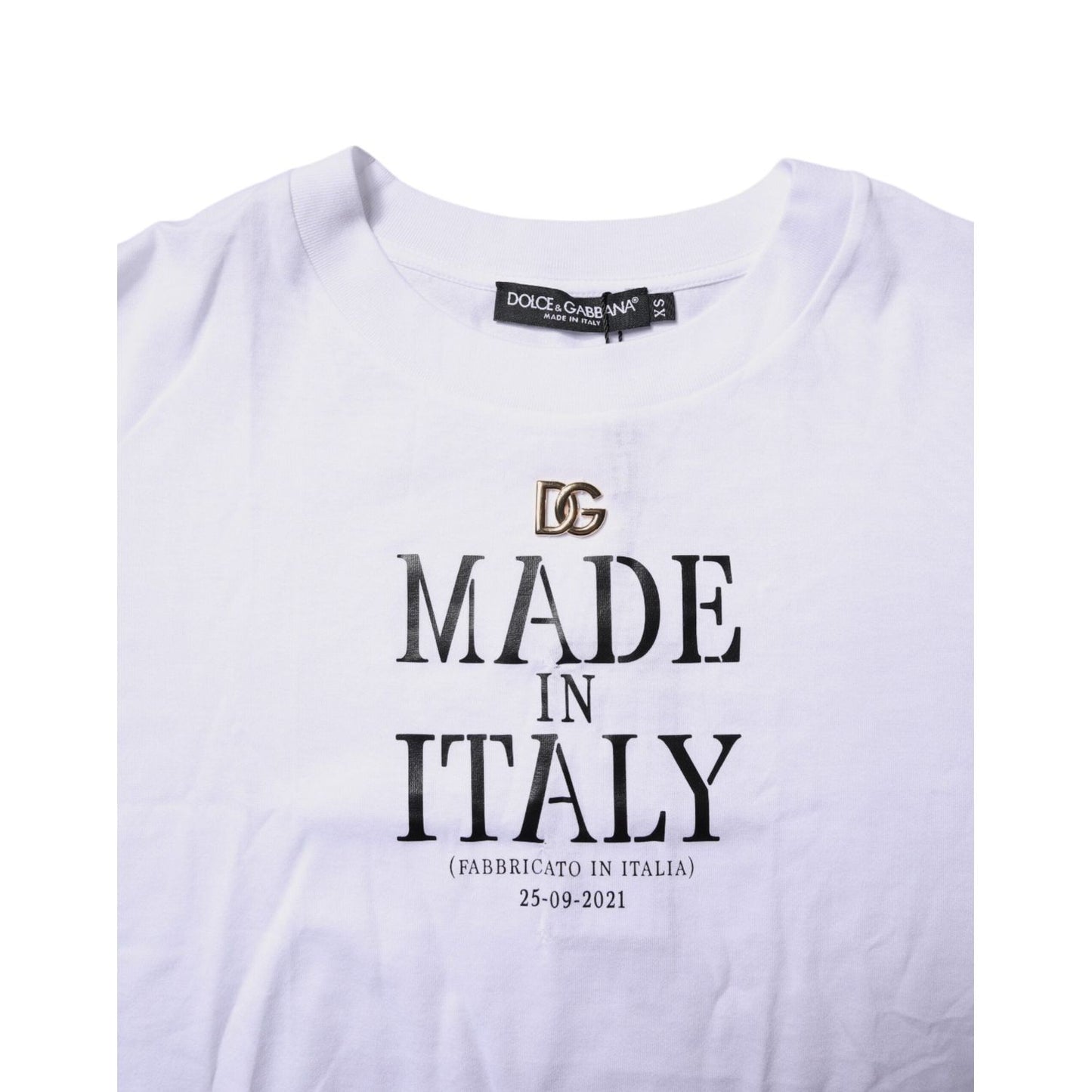 Dolce & Gabbana White Printed Round Neck Top Cotton T-shirt TSH87266-38
