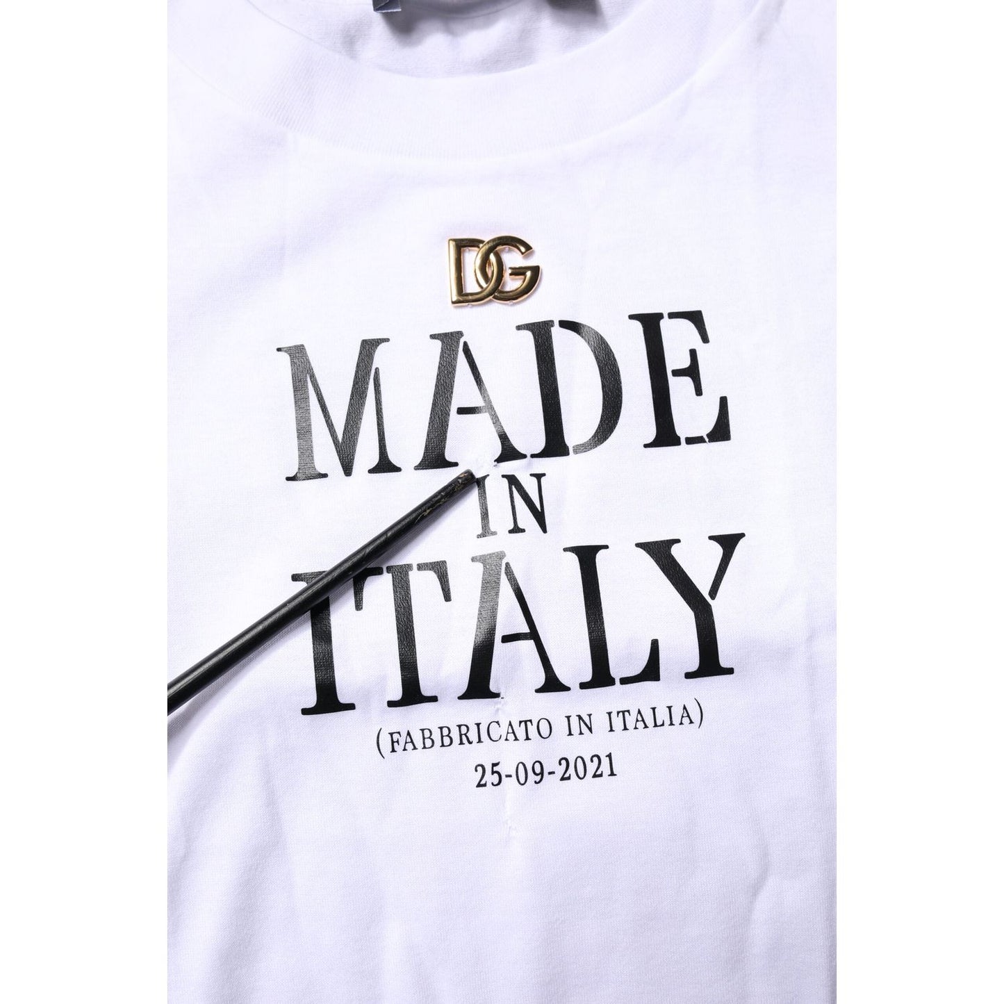 Dolce & Gabbana White Printed Round Neck Top Cotton T-shirt TSH87266-38
