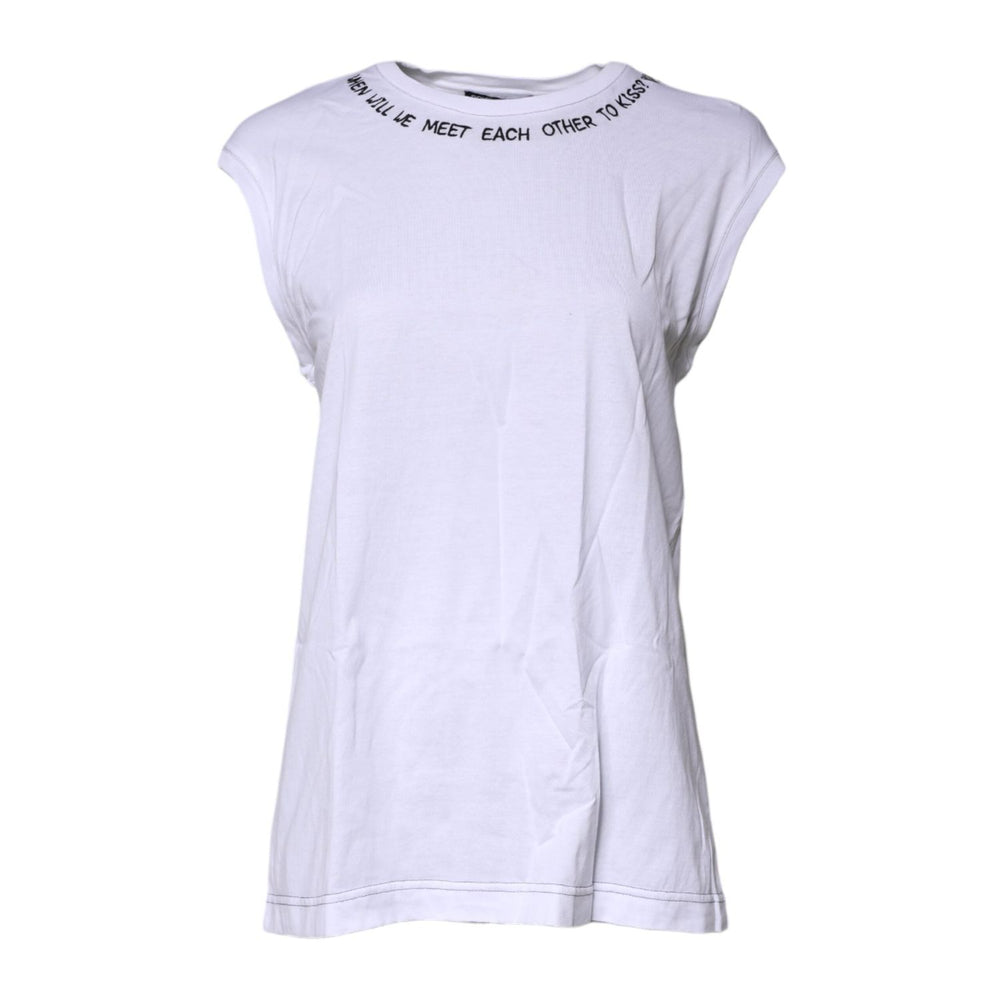 Dolce & Gabbana White Cotton Sleeveless Printed Tank T-shirt TSH87354-36