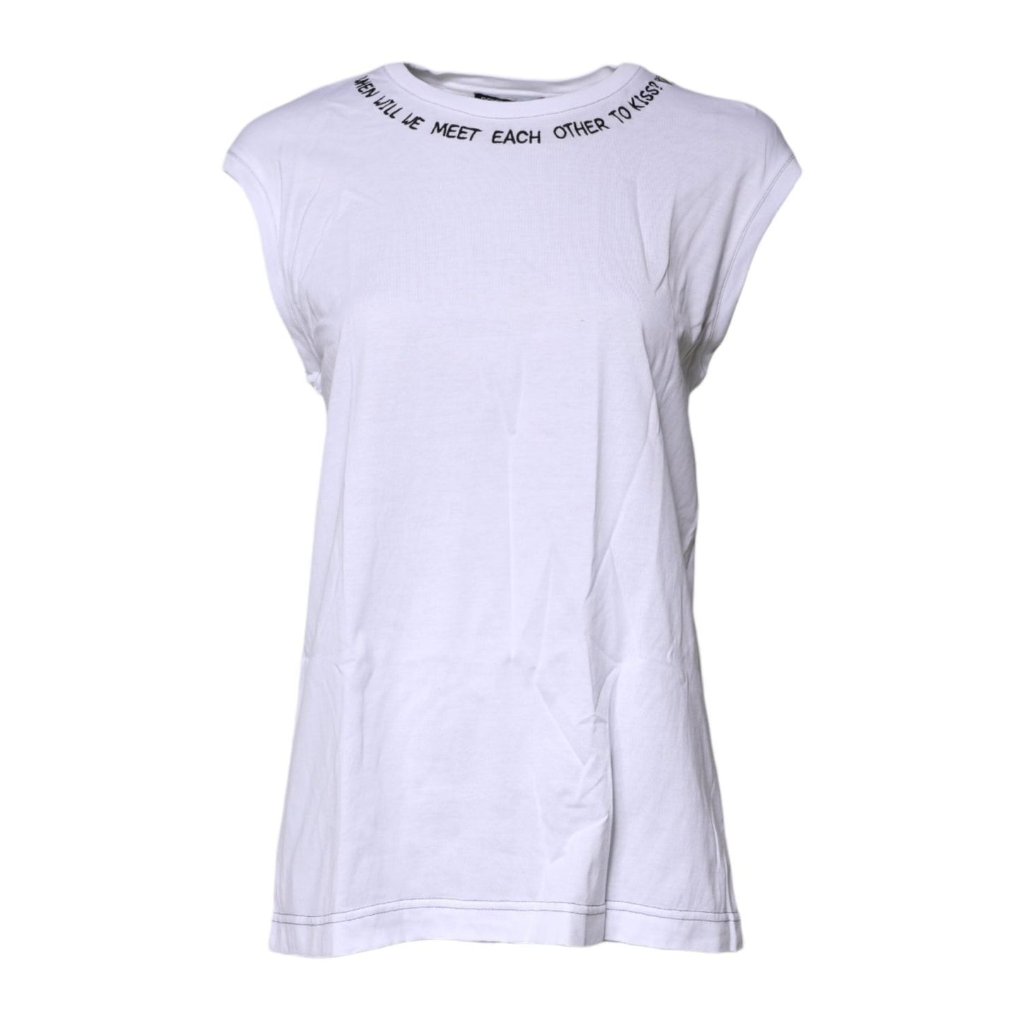 Dolce & Gabbana White Cotton Sleeveless Printed Tank T-shirt TSH87354-36