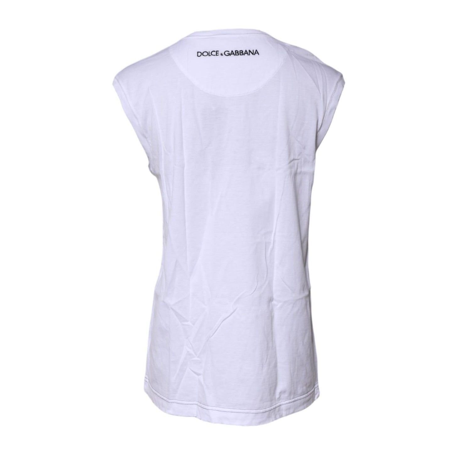 Dolce & Gabbana White Cotton Sleeveless Printed Tank T-shirt TSH87354-36