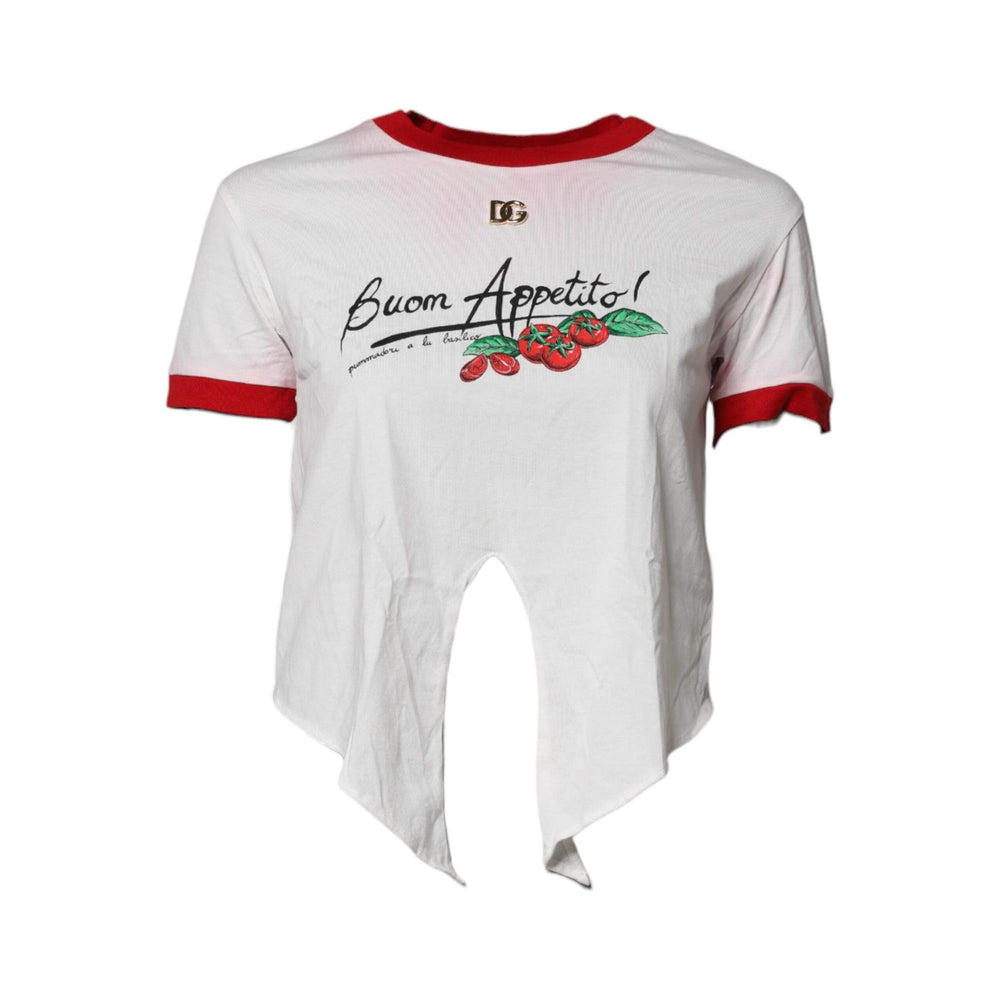 Dolce & Gabbana White Printed Round Neck Cropped Top T-shirt TSH87554-38
