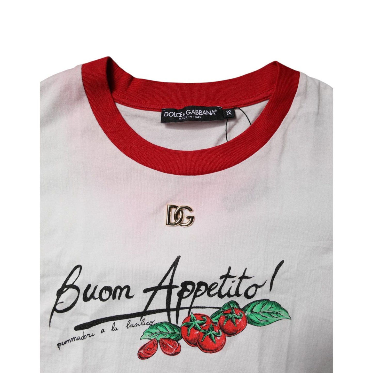 Dolce & Gabbana White Printed Round Neck Cropped Top T-shirt TSH87554-38