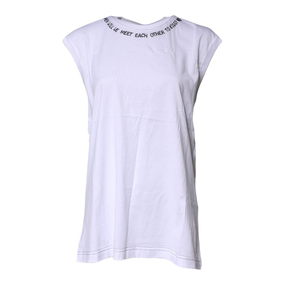 Dolce & Gabbana White Cotton Sleeveless Printed Tank T-shirt TSH878649-40