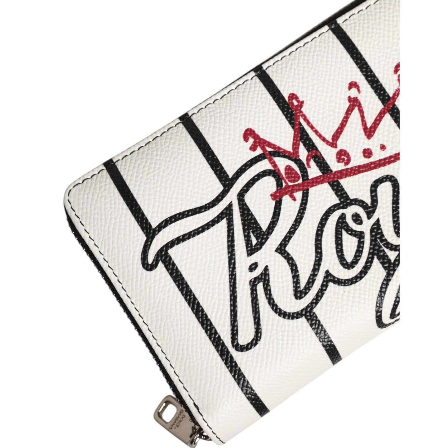Dolce & Gabbana White Leather DG Crown Royals Continental Zip Around Wallet BAG4627