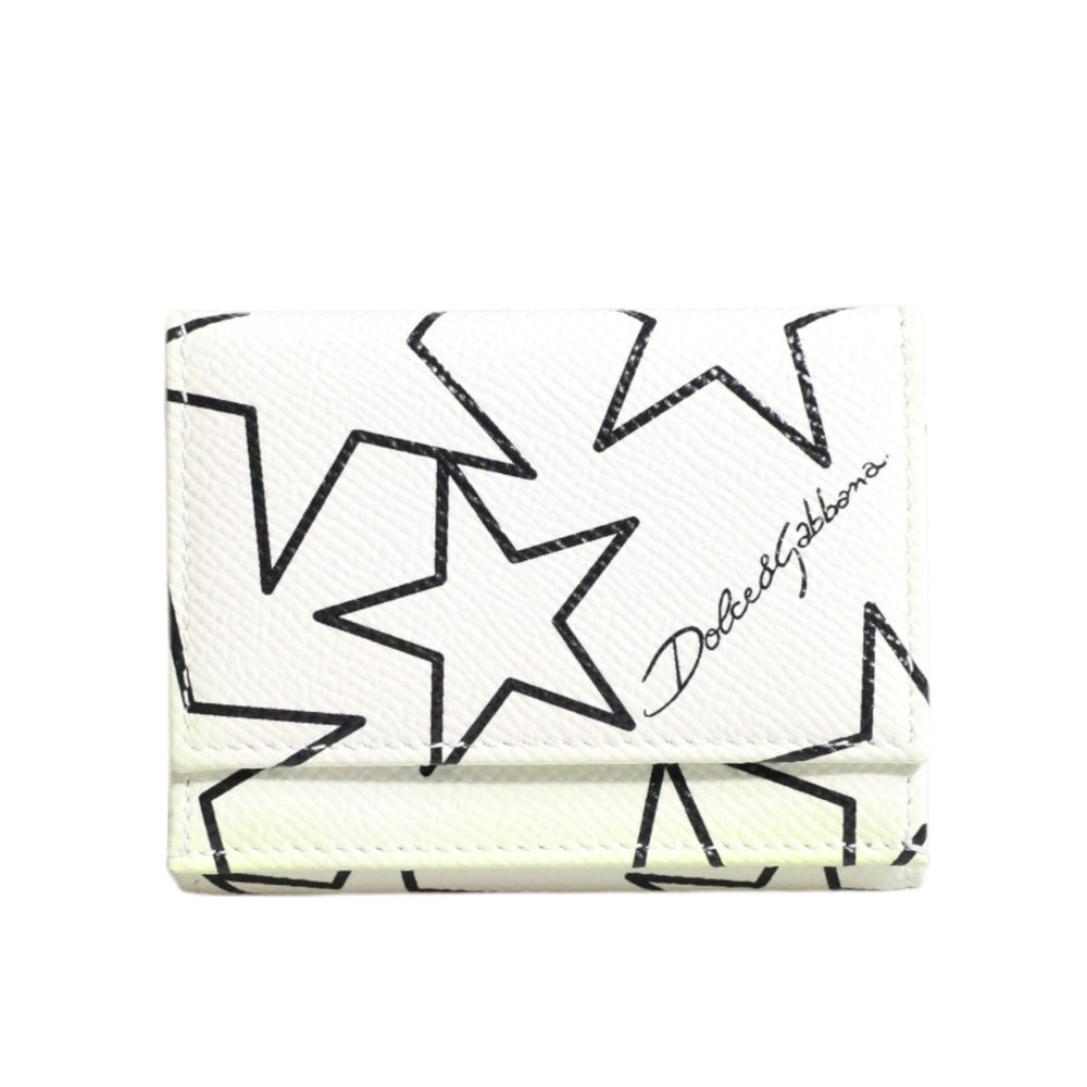 Dolce & Gabbana White Leather Trifold DG Star Print Card Holder Wallet BAG4614