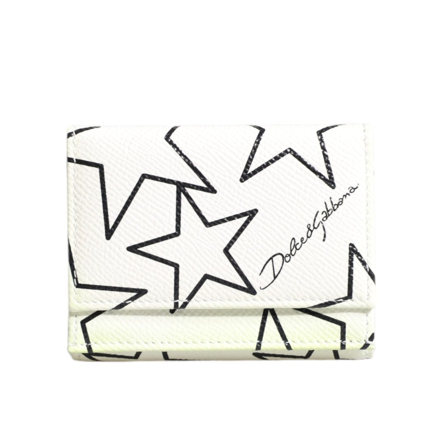 Dolce & Gabbana White Leather Trifold DG Star Print Card Holder Wallet BAG4614