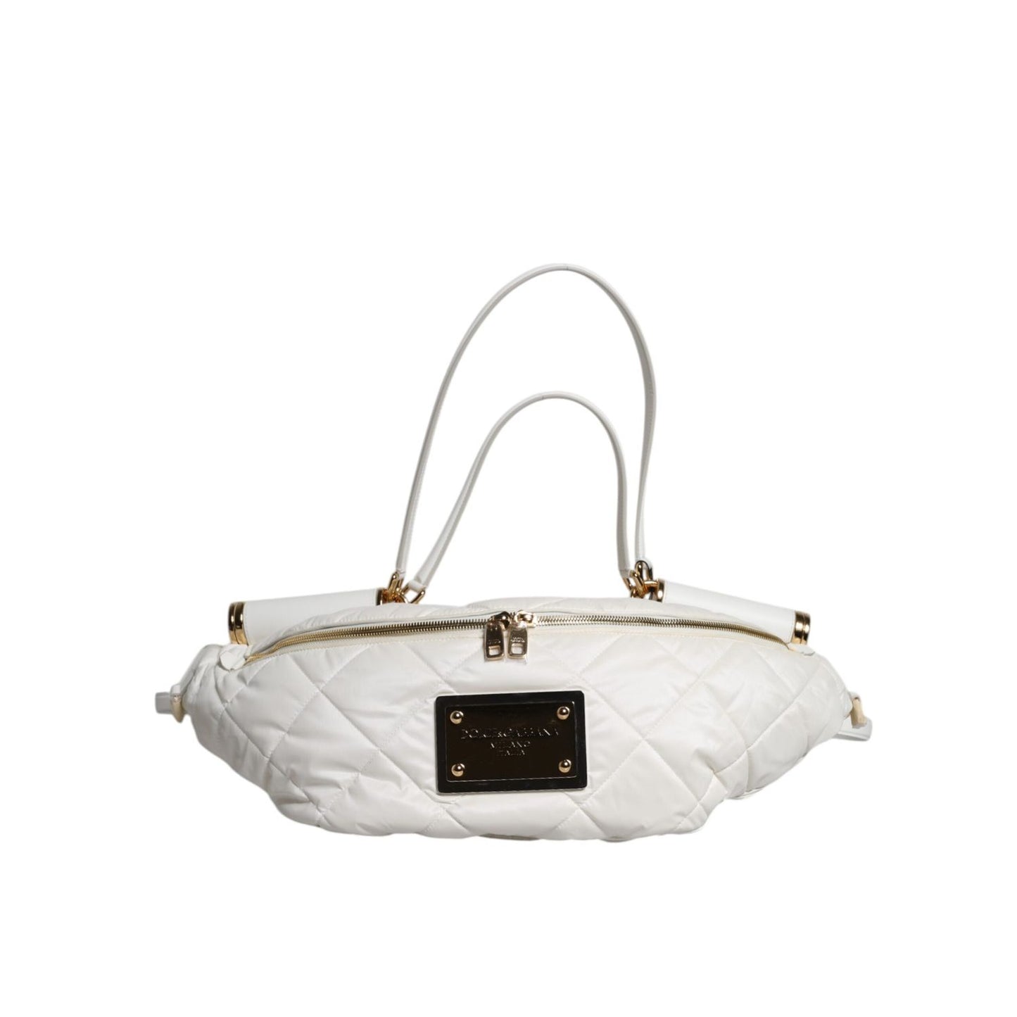 Dolce & Gabbana White Quilted Logo Plaque Belt Waist Fanny Pack Bag BAG4630