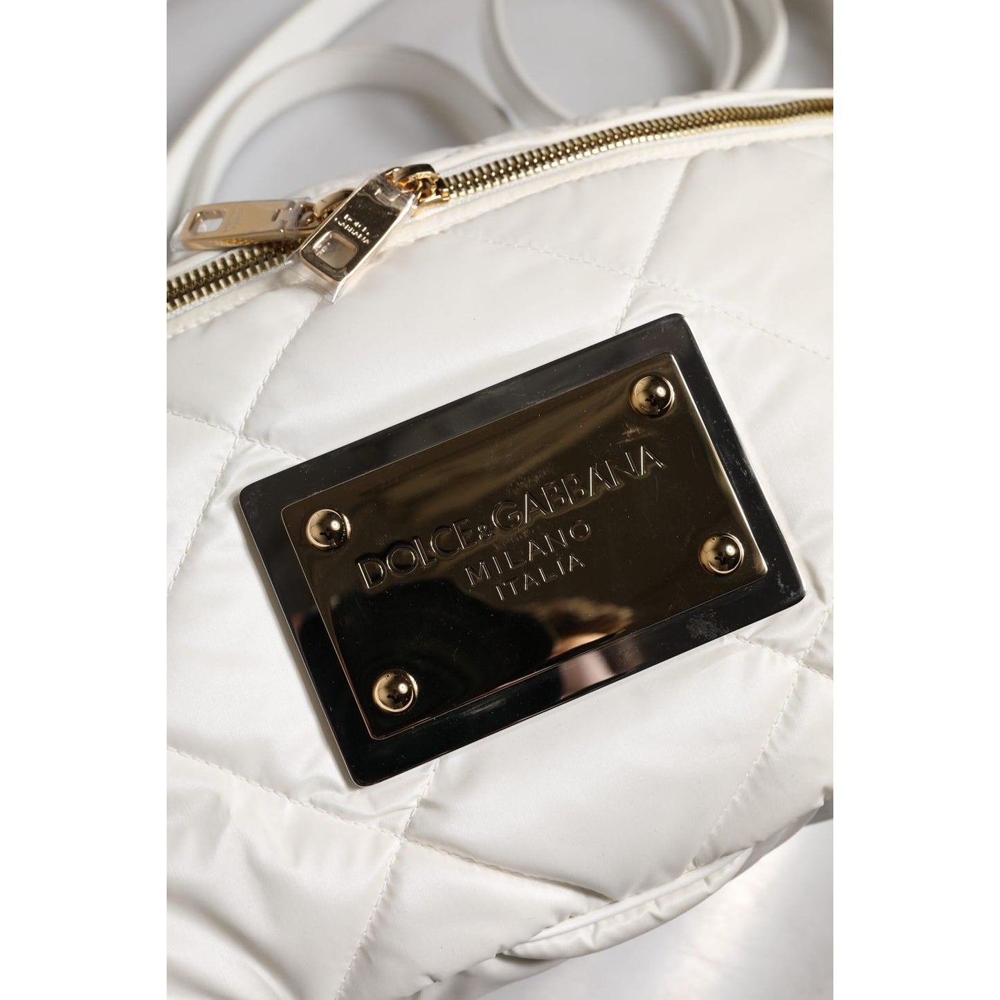Dolce & Gabbana White Quilted Logo Plaque Belt Waist Fanny Pack Bag BAG4630