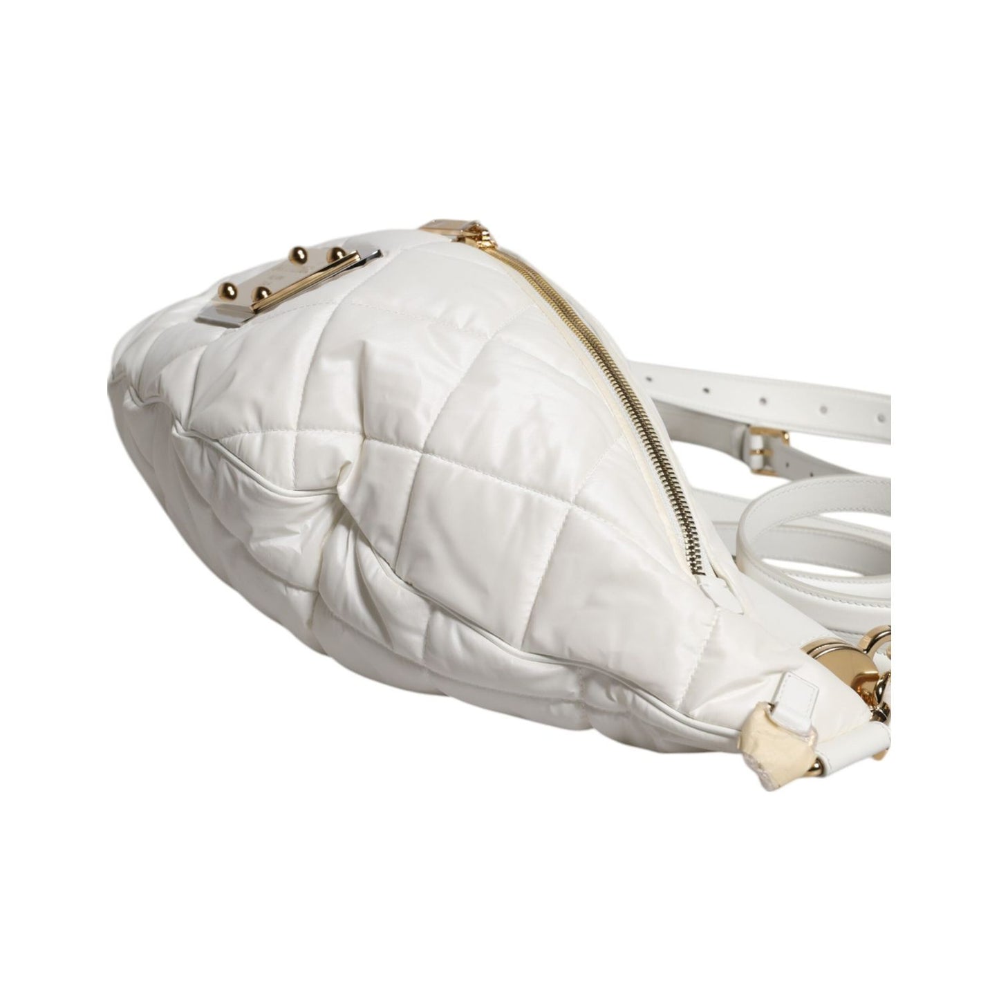 Dolce & Gabbana White Quilted Logo Plaque Belt Waist Fanny Pack Bag BAG4630