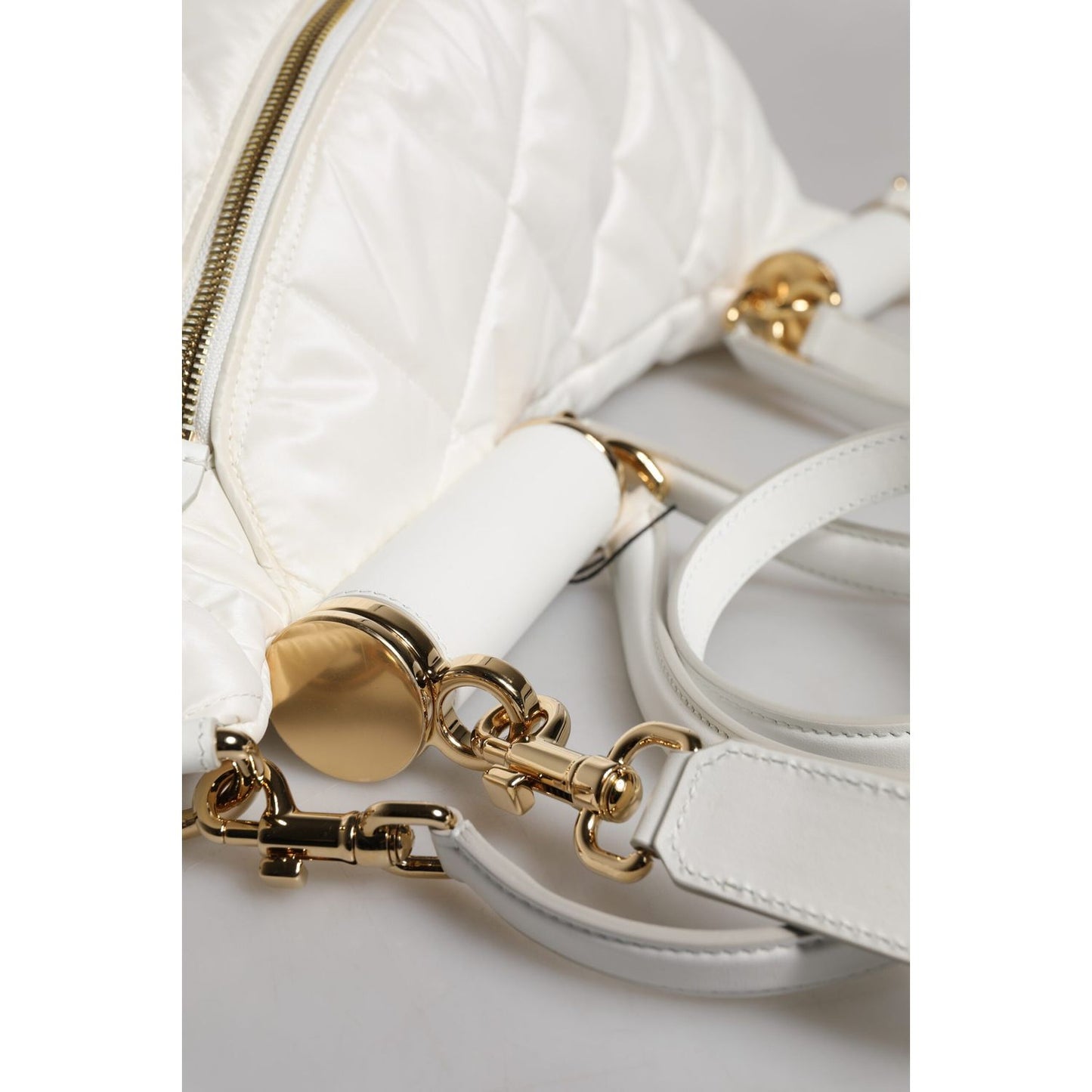 Dolce & Gabbana White Quilted Logo Plaque Belt Waist Fanny Pack Bag BAG4630
