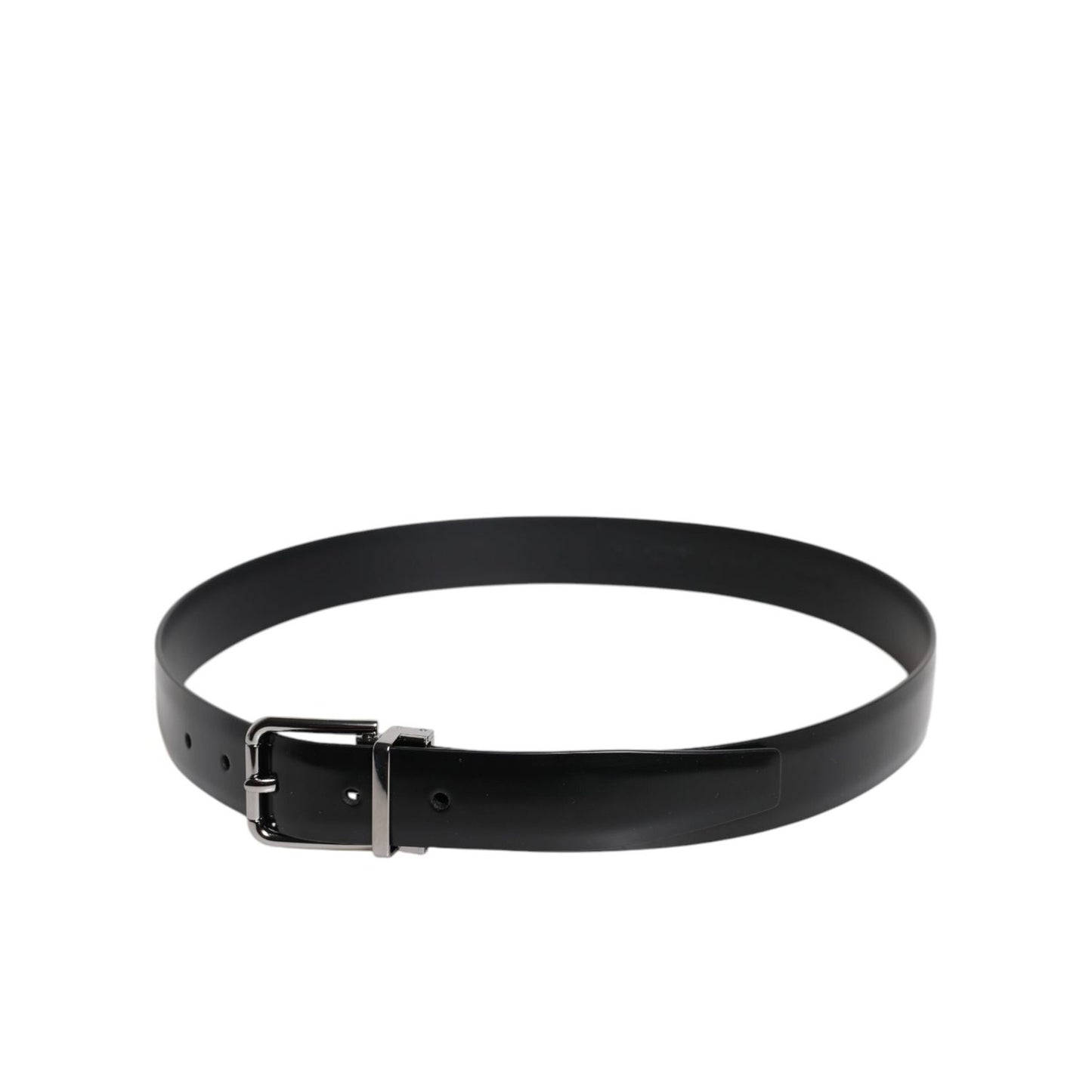 Dolce & Gabbana Black Shiny Leather Silver Metal Buckle Belt BEL9282-85