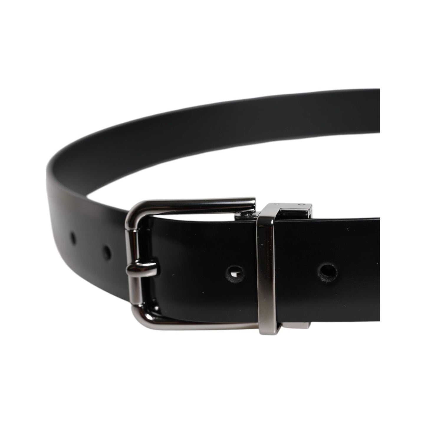 Dolce & Gabbana Black Shiny Leather Silver Metal Buckle Belt BEL9282-85
