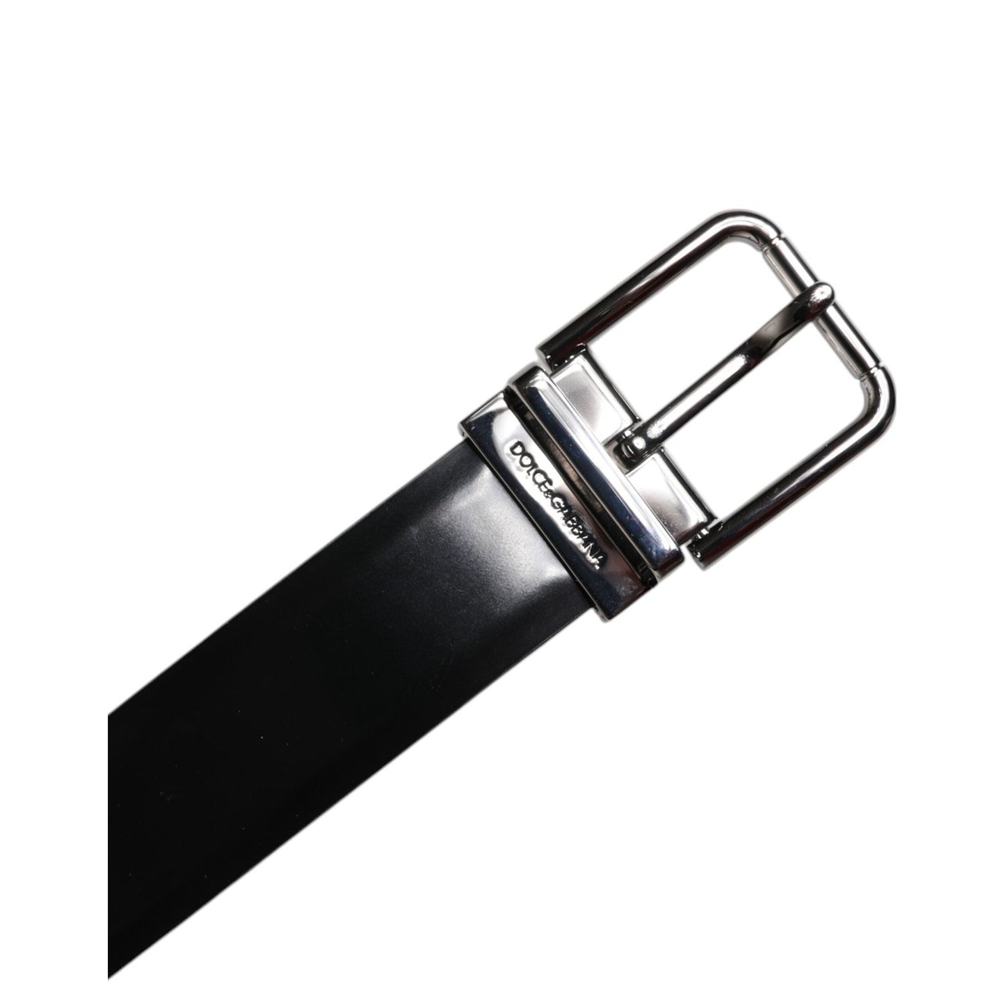 Dolce & Gabbana Black Shiny Leather Silver Metal Buckle Belt BEL9282-85
