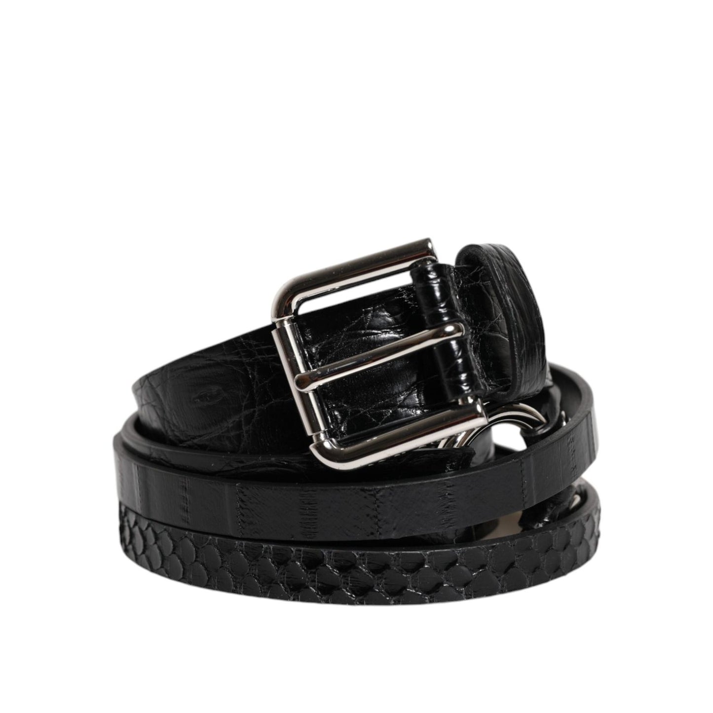 Dolce & Gabbana Black Exotic Leather Metal Logo Buckle Belt BEL9320-90