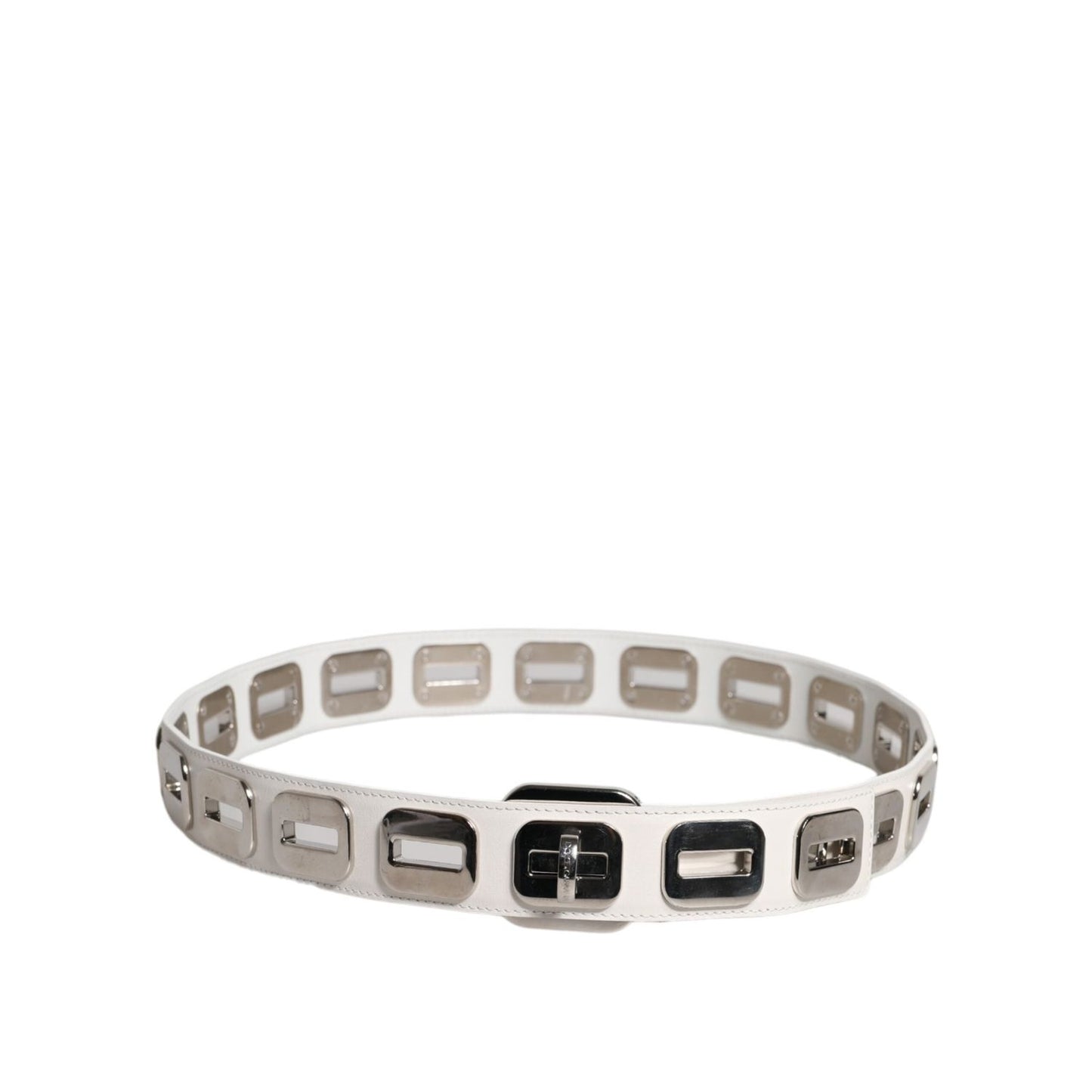 Dolce & Gabbana White Leather Gold Tone Rotating Buckle Belt WMB394-90