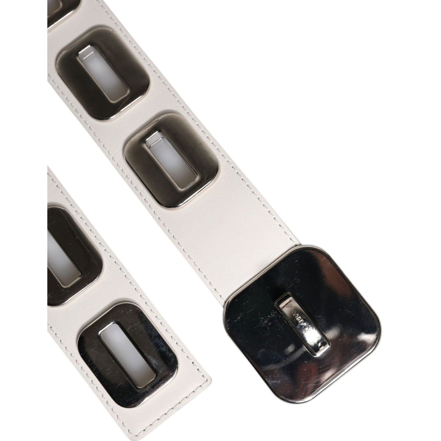 Dolce & Gabbana White Leather Gold Tone Rotating Buckle Belt WMB394-90