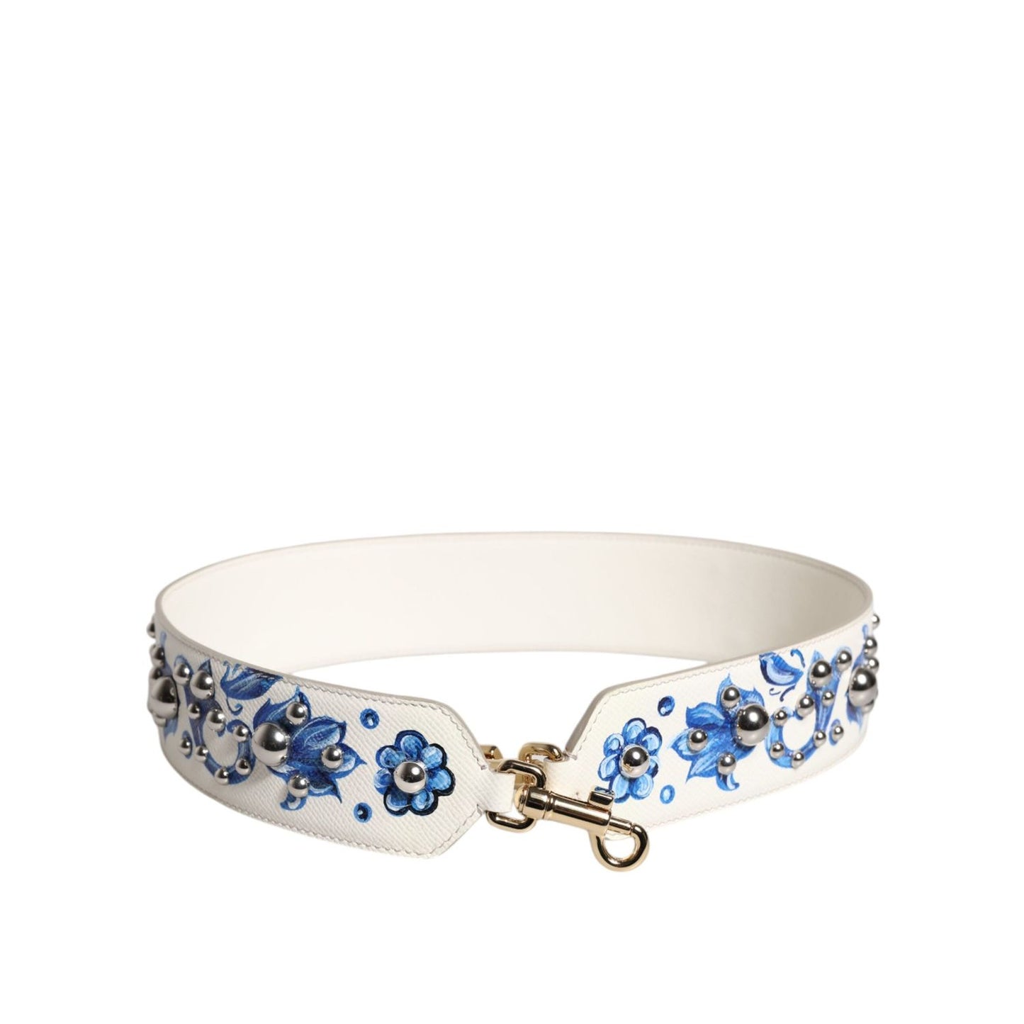 Dolce & Gabbana White Blue Floral Leather Stud Shoulder Strap WMB463