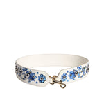 Dolce & Gabbana White Blue Floral Leather Stud Shoulder Strap WMB463
