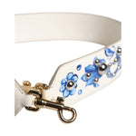 Dolce & Gabbana White Blue Floral Leather Stud Shoulder Strap WMB463