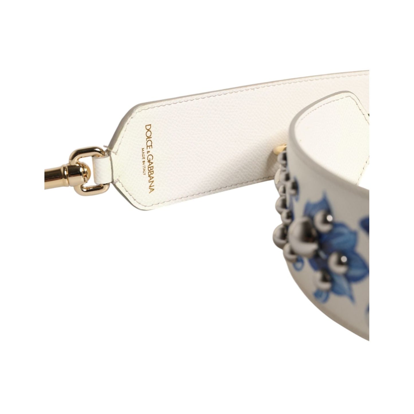 Dolce & Gabbana White Blue Floral Leather Stud Shoulder Strap WMB463
