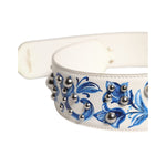 Dolce & Gabbana White Blue Floral Leather Stud Shoulder Strap WMB463